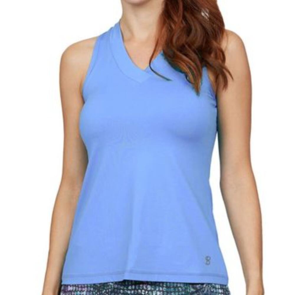Sofibella UV Colors Athletic Racerback V Neck Tank Top Blue Size S